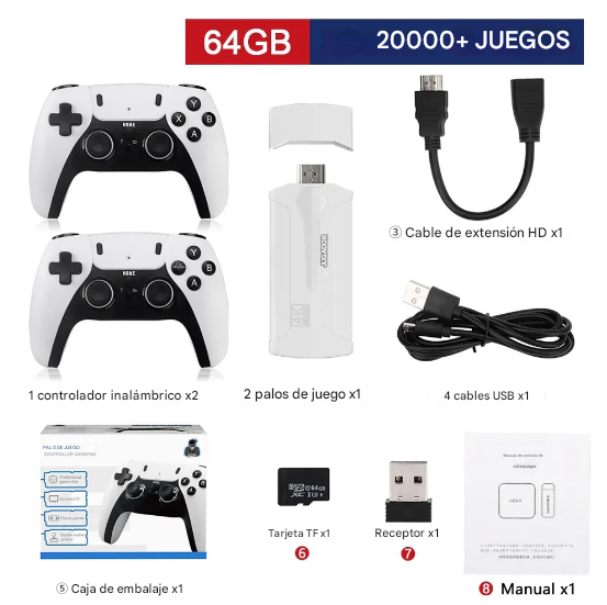 Game Stick™ 4k PRO + 2 Joystick PS5 Con 20.000 Mil Juegos (Envío Gratis)